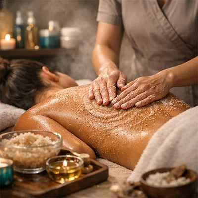 Body scrub and oil therapy at Aroma International Spa